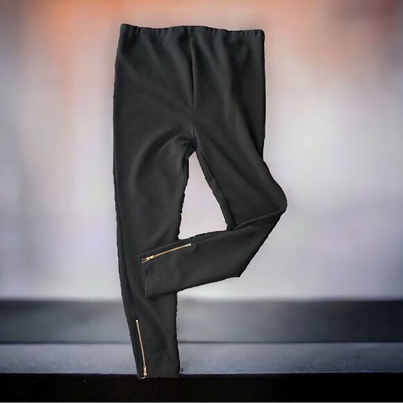 Gold-Zip Decor l Black Pants l Elastic Waistband l L l EUC - Picture 1 of 6